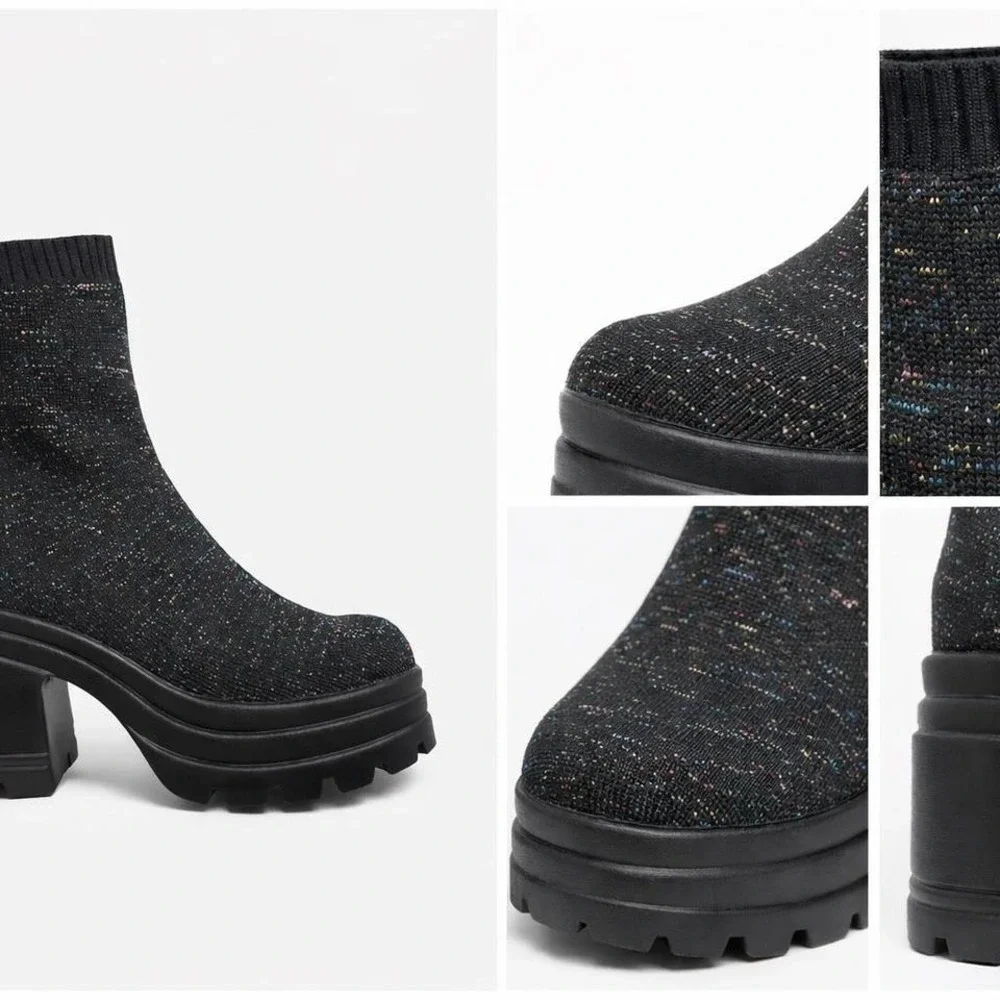 black glittery platform boots SIZE‎ 11